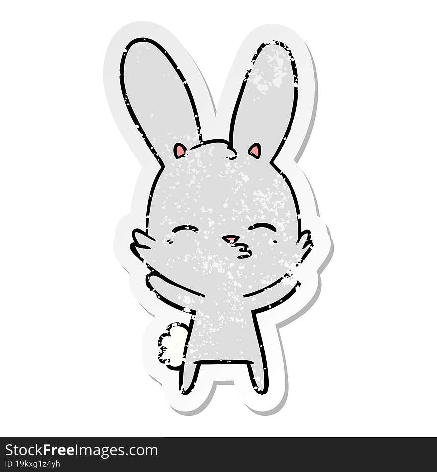 distressed sticker of a curious bunny cartoon