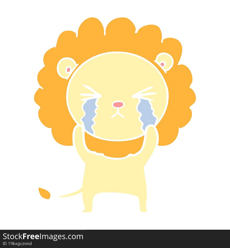 flat color style cartoon crying lion