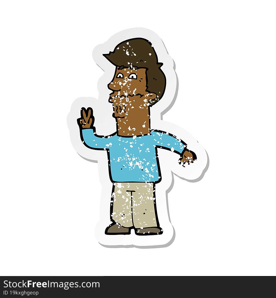 Retro Distressed Sticker Of A Cartoon Man Giving Peace Sign