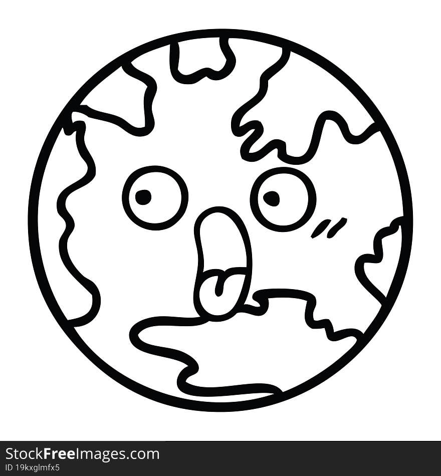 Line Drawing Cartoon Planet Earth