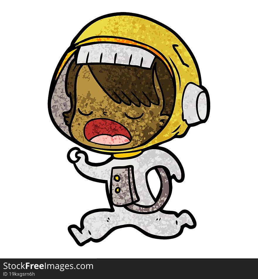 cartoon astronaut woman running. cartoon astronaut woman running