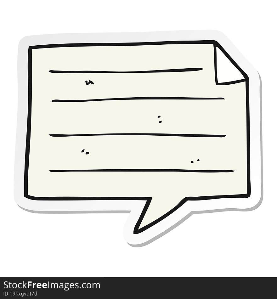 sticker of a cartoon notes speech bubble