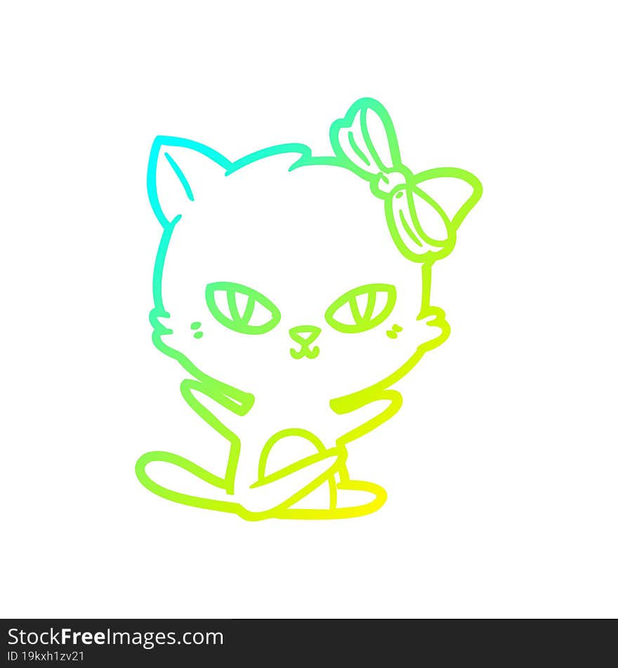 cold gradient line drawing cute cartoon cat