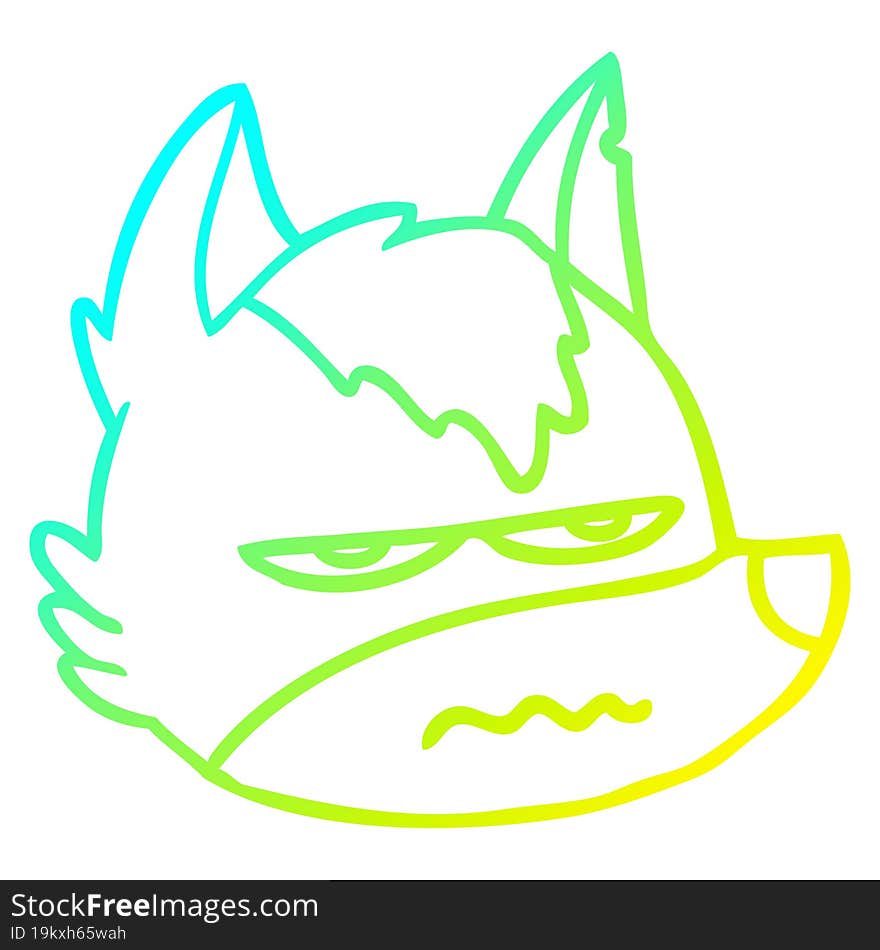 cold gradient line drawing of a cartoon annoyed wolf face