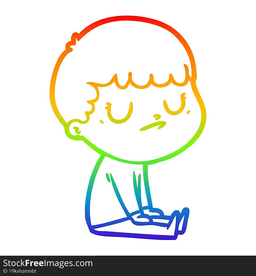 Rainbow Gradient Line Drawing Cartoon Grumpy Boy