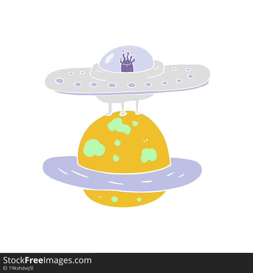 flat color illustration of a cartoon flying saucer