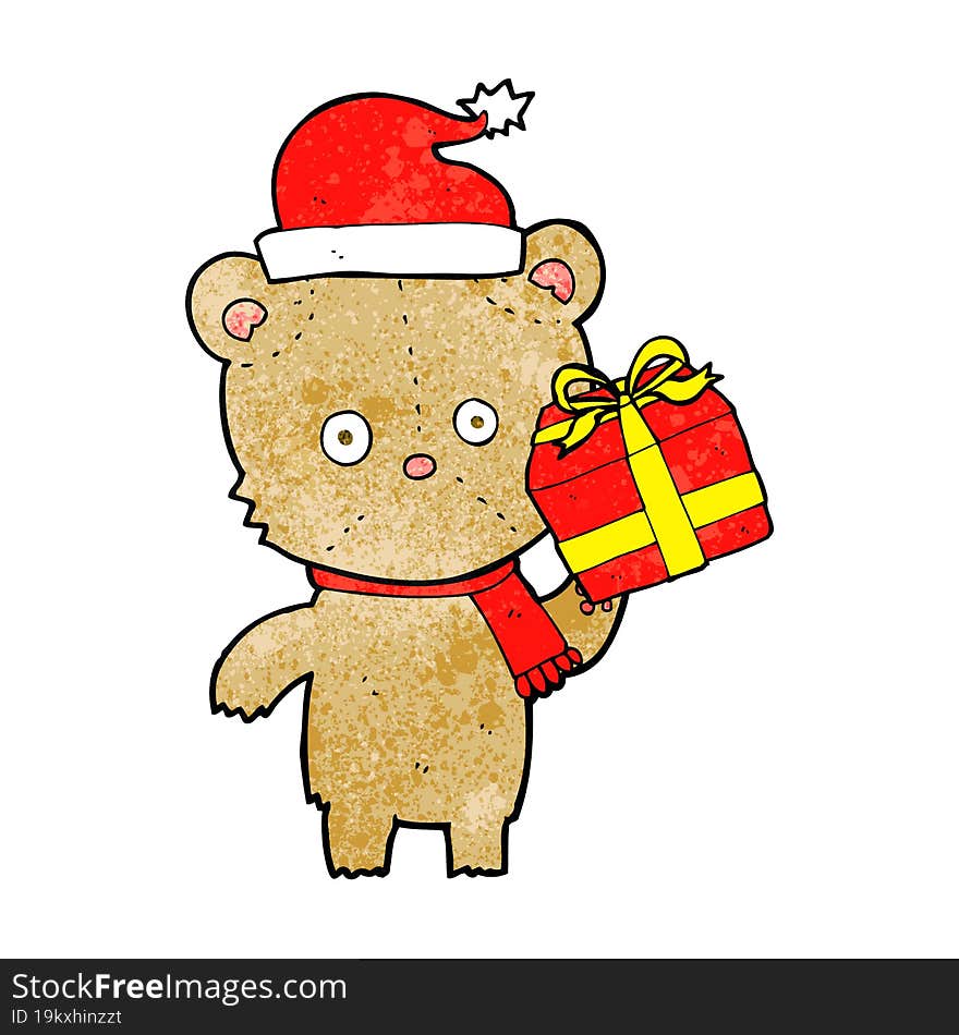 Cartoon Christmas Teddy Bear With Present