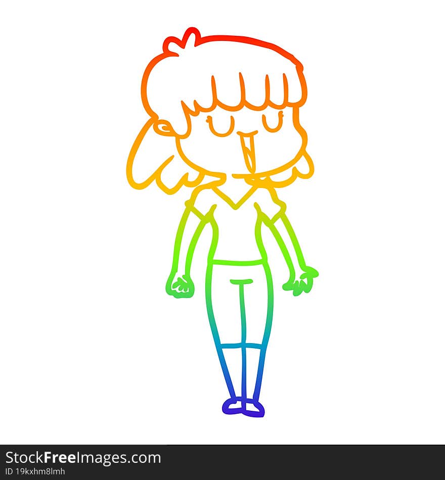 rainbow gradient line drawing of a cartoon woman