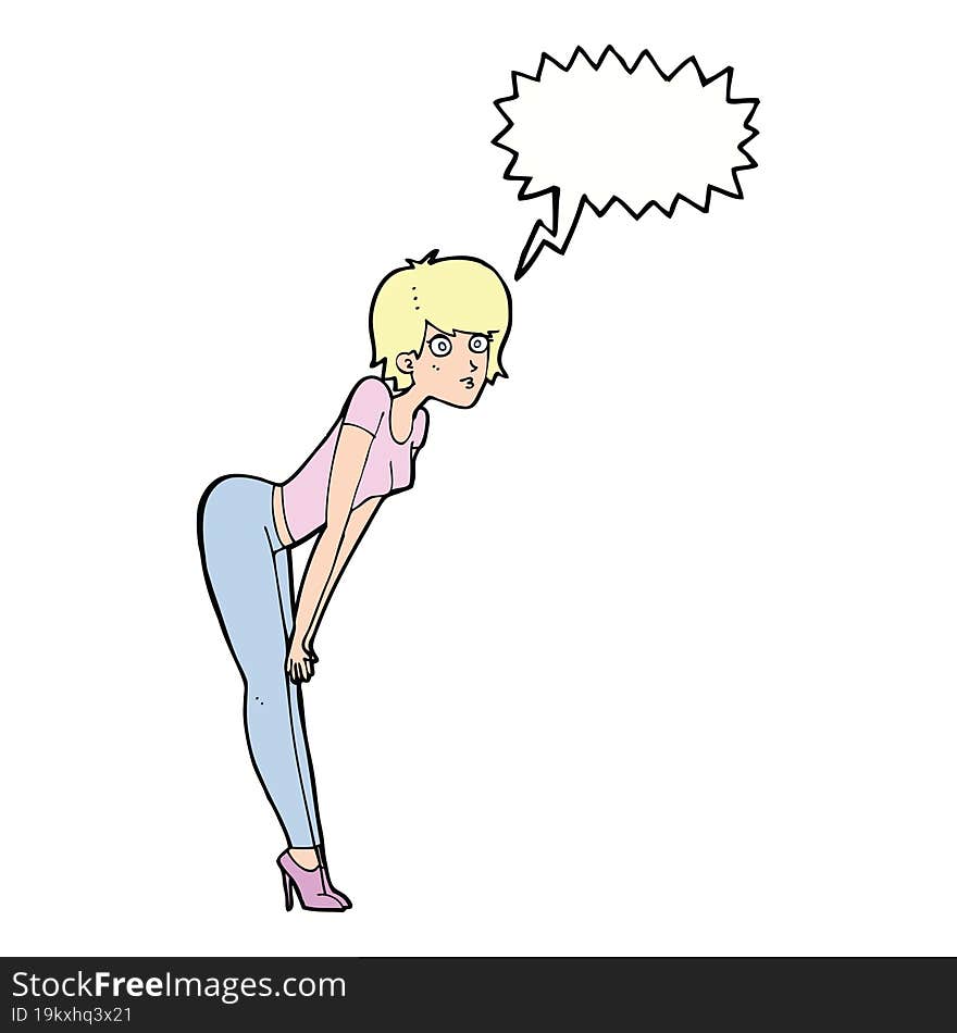 Cartoon Woman Looking At Something With Speech Bubble