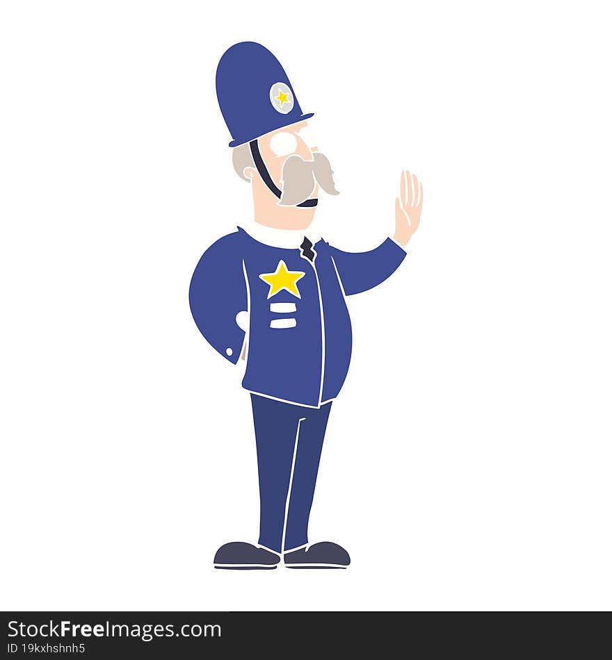 Flat Color Style Cartoon Policeman Making Stop Gesture