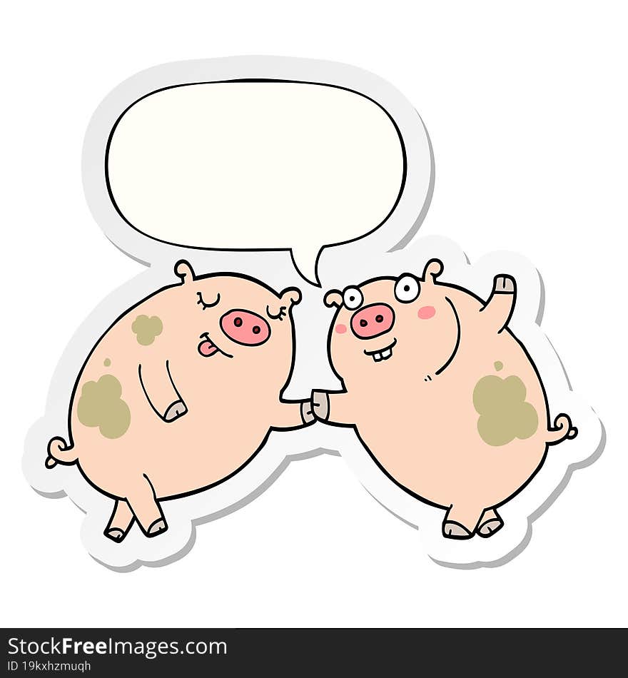 Cartoon Pigs Dancing And Speech Bubble Sticker