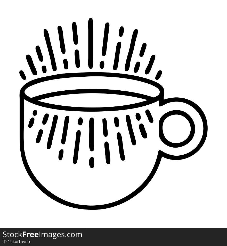 tattoo in black line style of cup of coffee. tattoo in black line style of cup of coffee