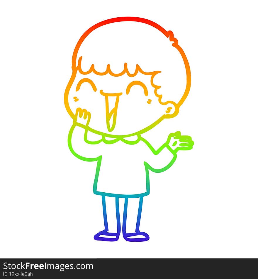 rainbow gradient line drawing of a cartoon happy man