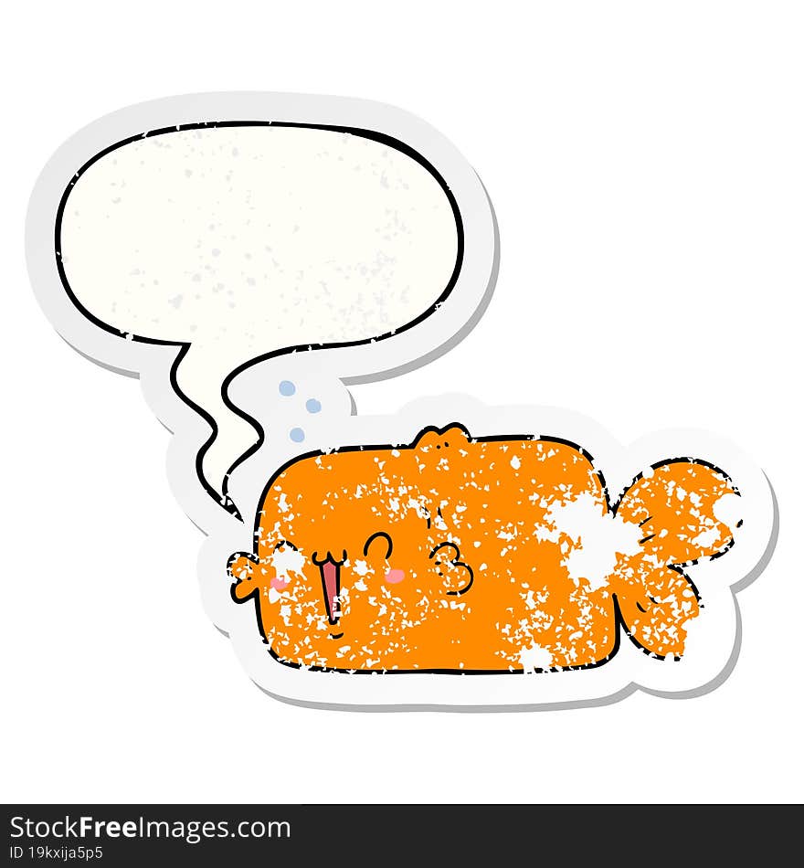 cartoon fish and speech bubble distressed sticker