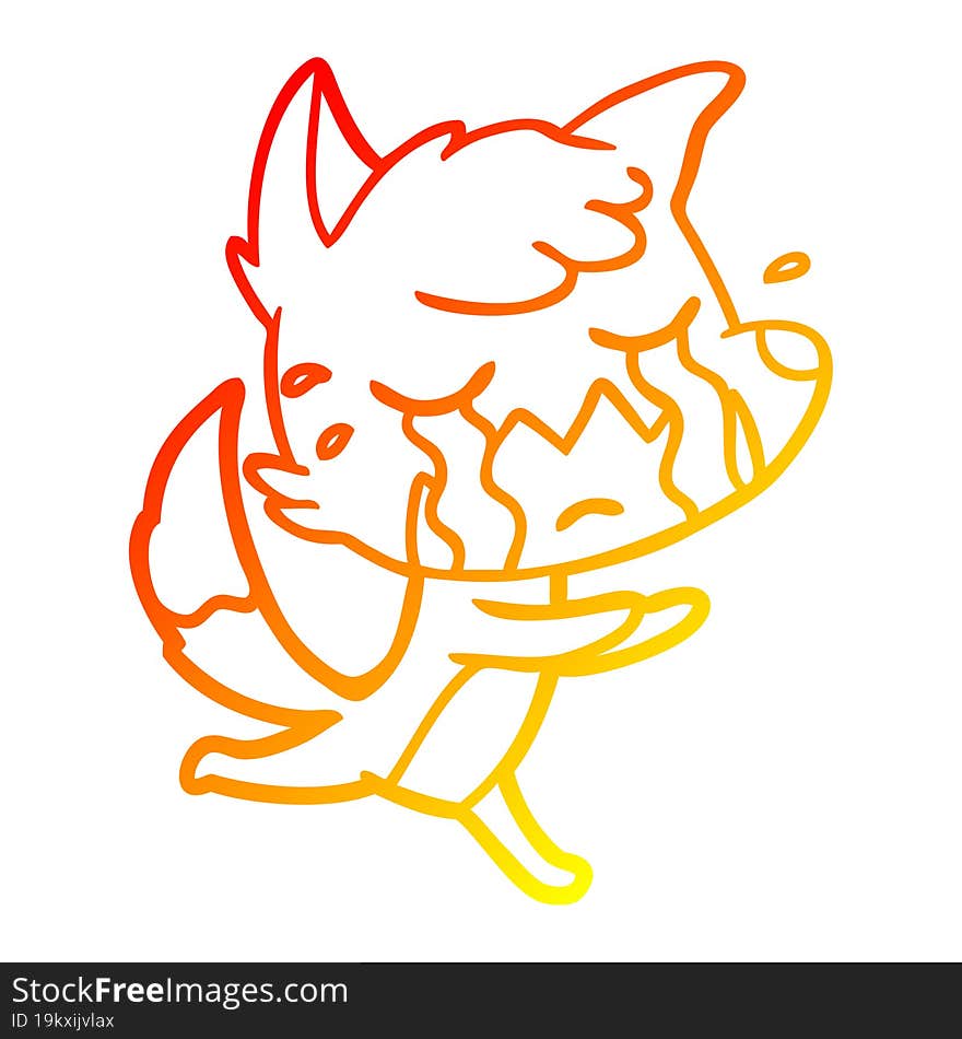 warm gradient line drawing crying fox cartoon