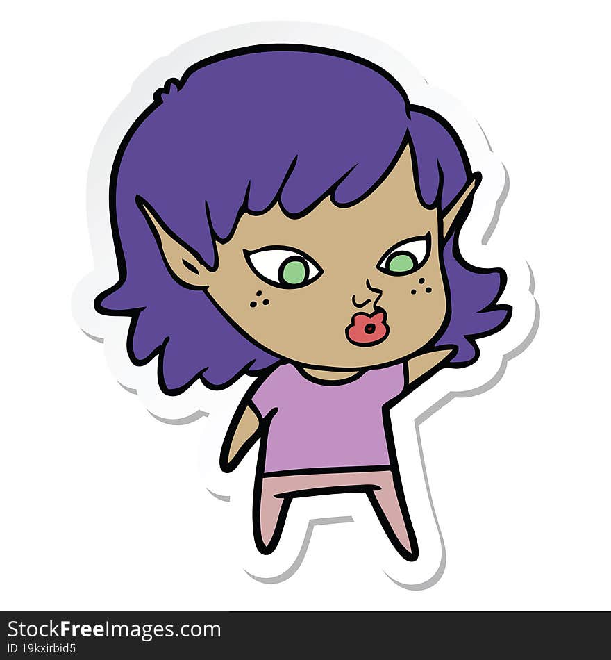 sticker of a pretty cartoon elf girl