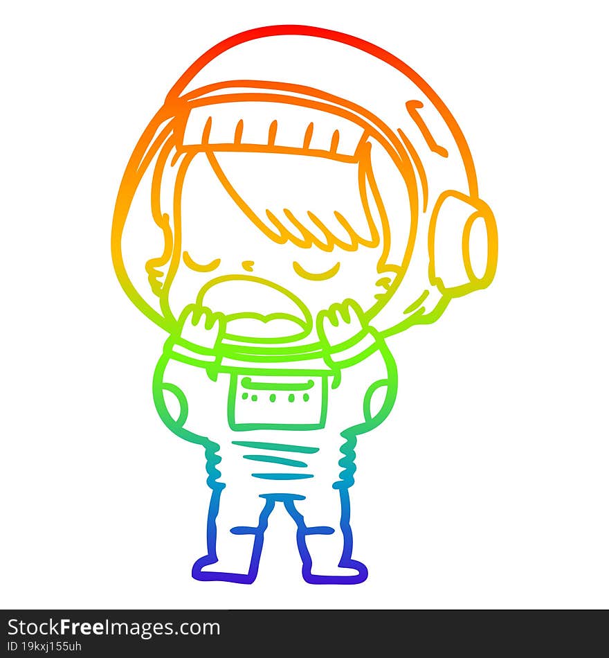 rainbow gradient line drawing cartoon talking astronaut yawning