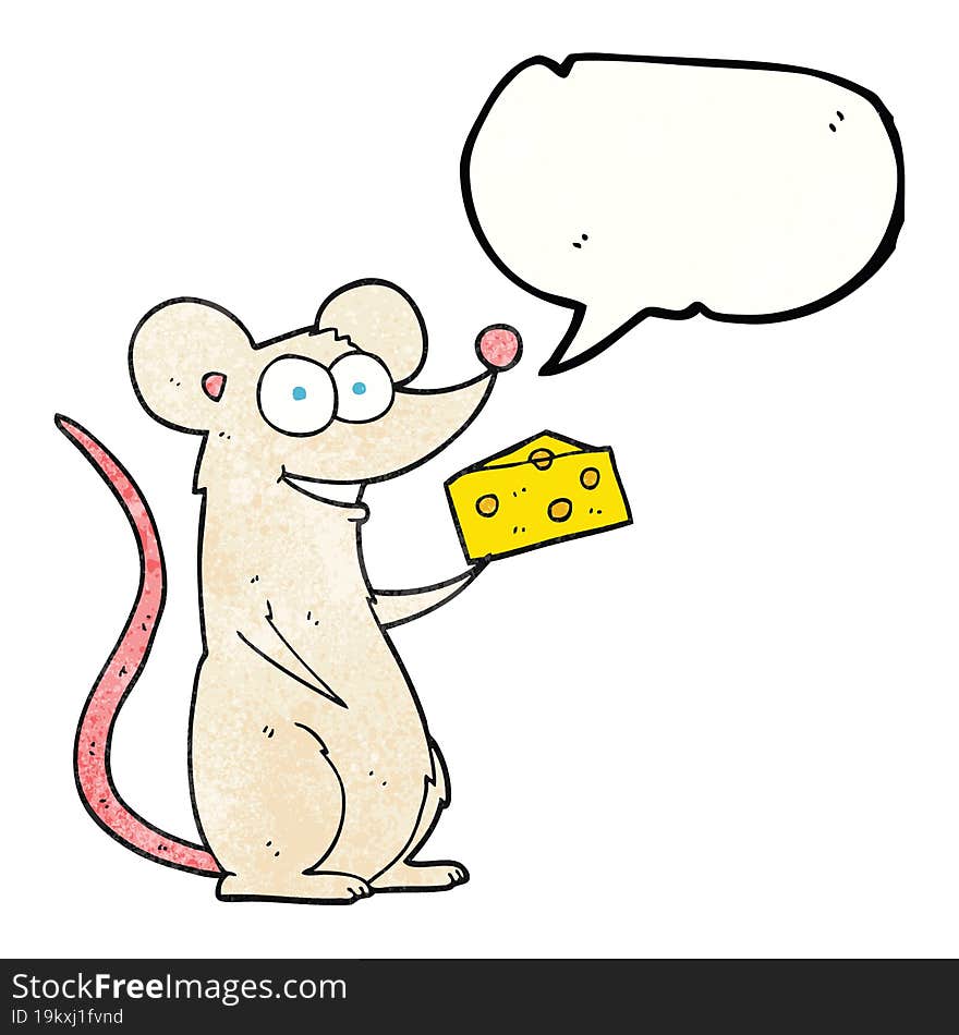 speech bubble textured cartoon mouse with cheese