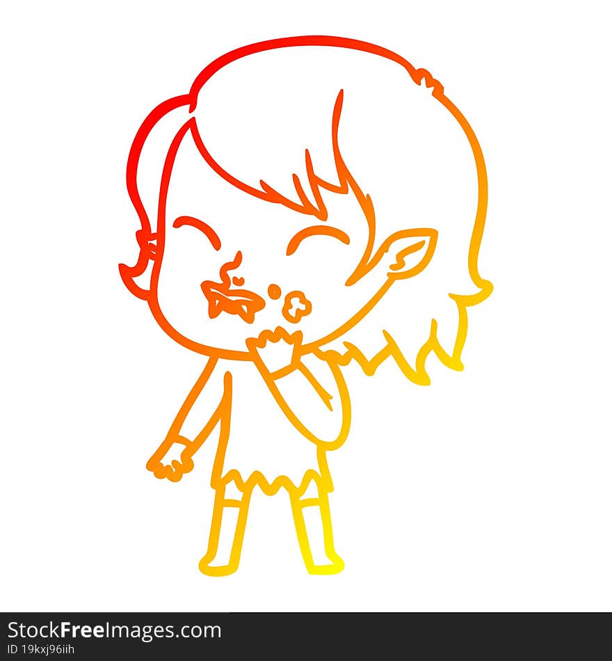 warm gradient line drawing cartoon vampire girl with blood on cheek