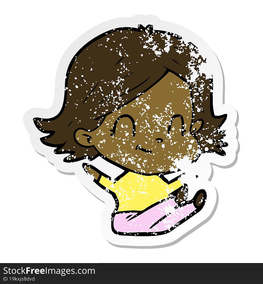 distressed sticker of a cartoon friendly girl