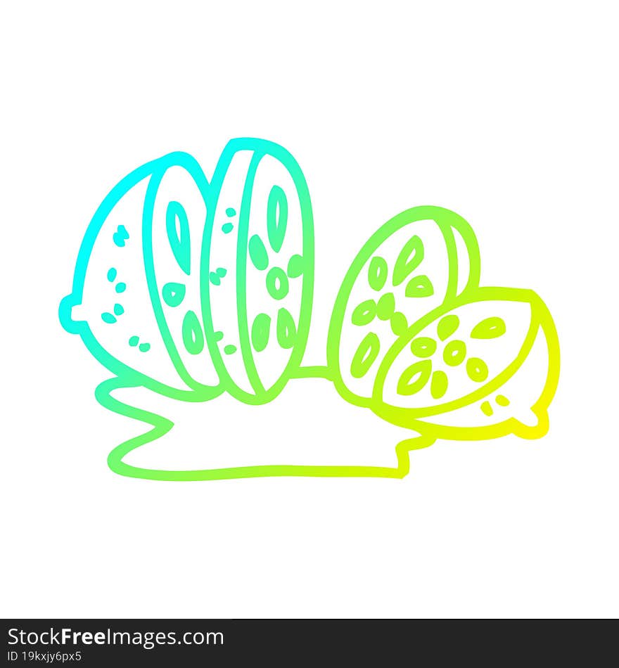 cold gradient line drawing cartoon sliced lemon