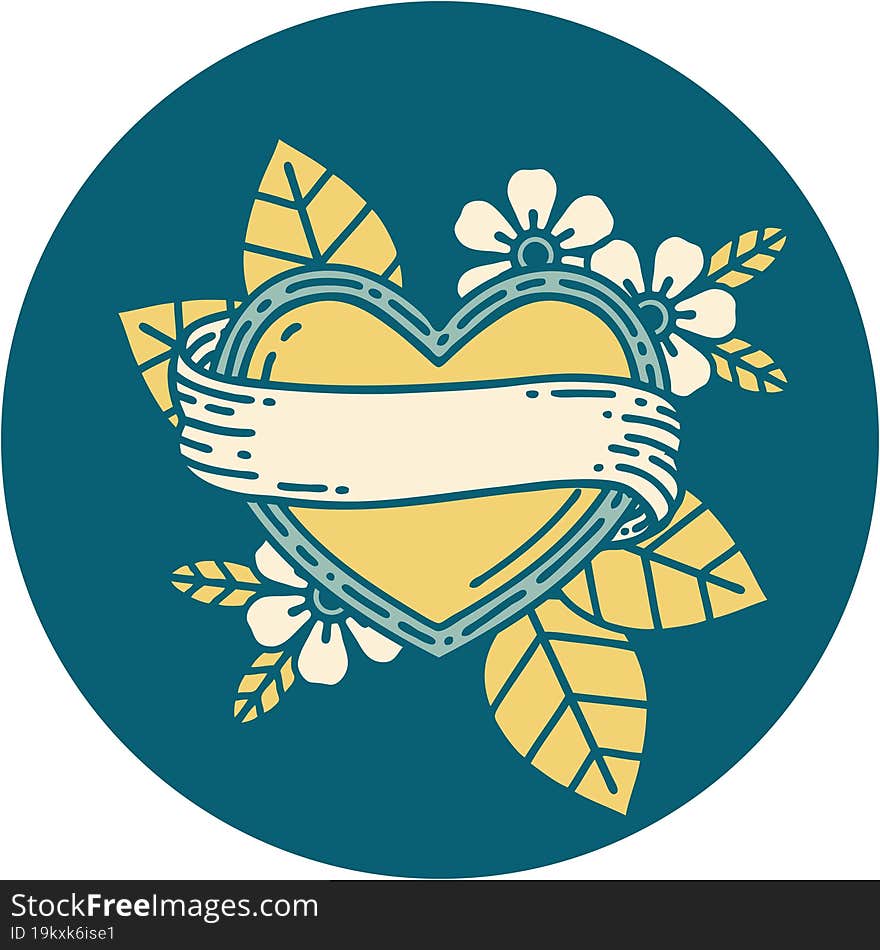 iconic tattoo style image of a heart and banner. iconic tattoo style image of a heart and banner