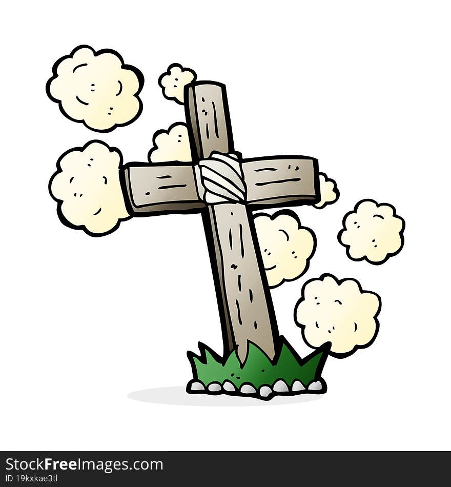 Cartoon Wooden Cross Grave