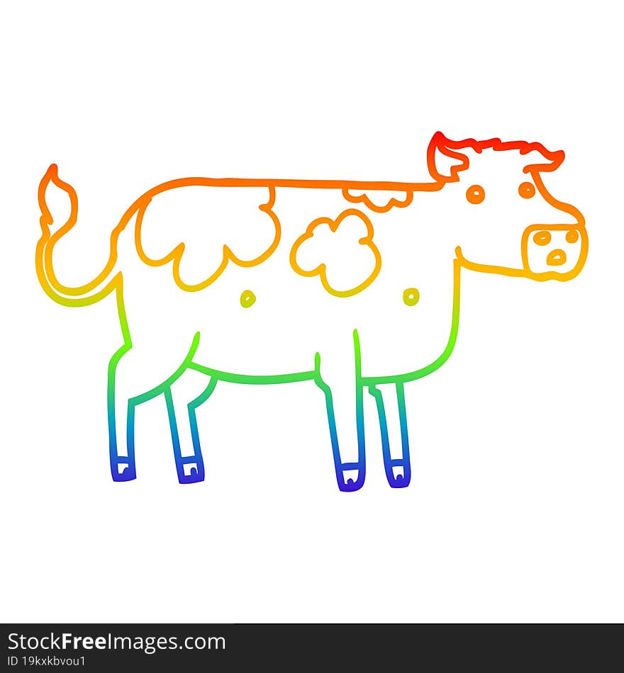 Rainbow Gradient Line Drawing Cartoon Cow