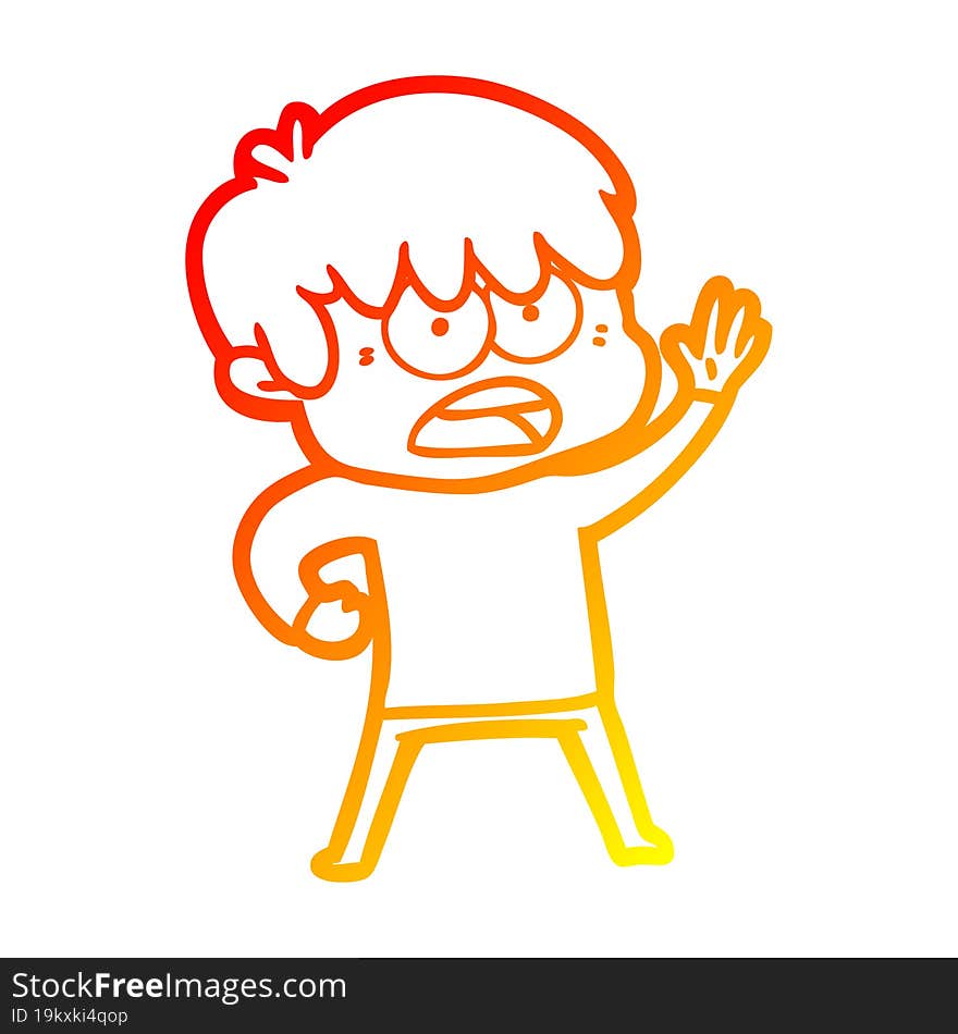 warm gradient line drawing worried cartoon boy