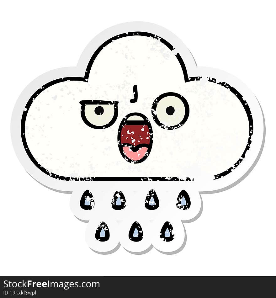 distressed sticker of a cute cartoon rain cloud