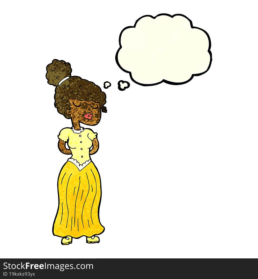 cartoon pretty victorian woman with thought bubble