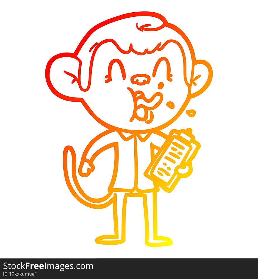 Warm Gradient Line Drawing Crazy Cartoon Monkey Manager