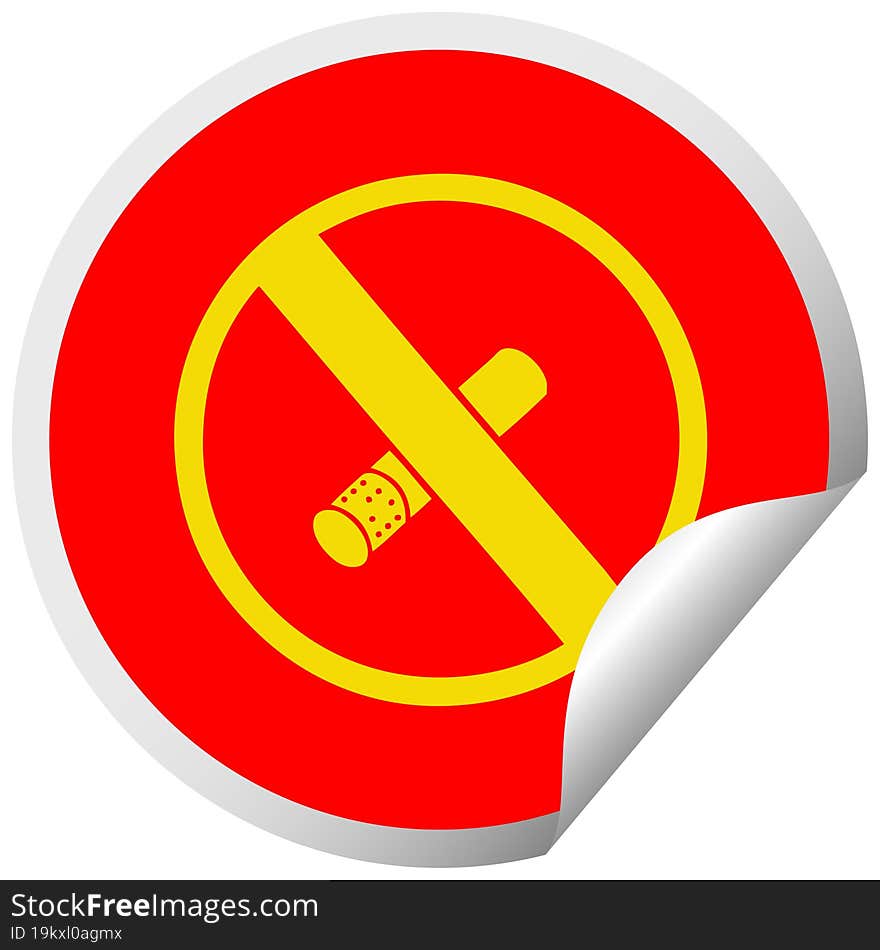 circular peeling sticker cartoon of a no smoking allowed sign