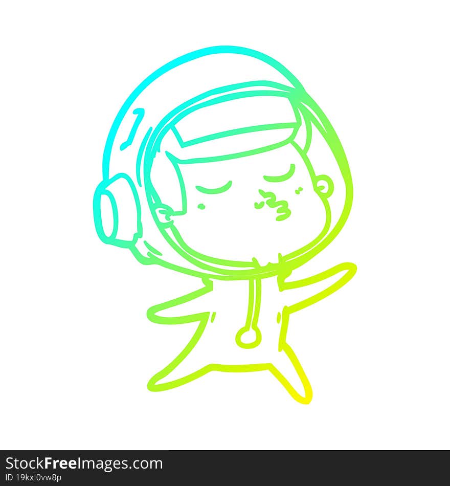 Cold Gradient Line Drawing Cartoon Confident Astronaut