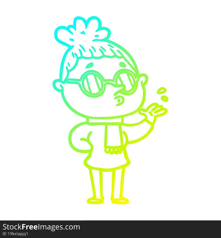 Cold Gradient Line Drawing Cartoon Woman Wearing Glasses