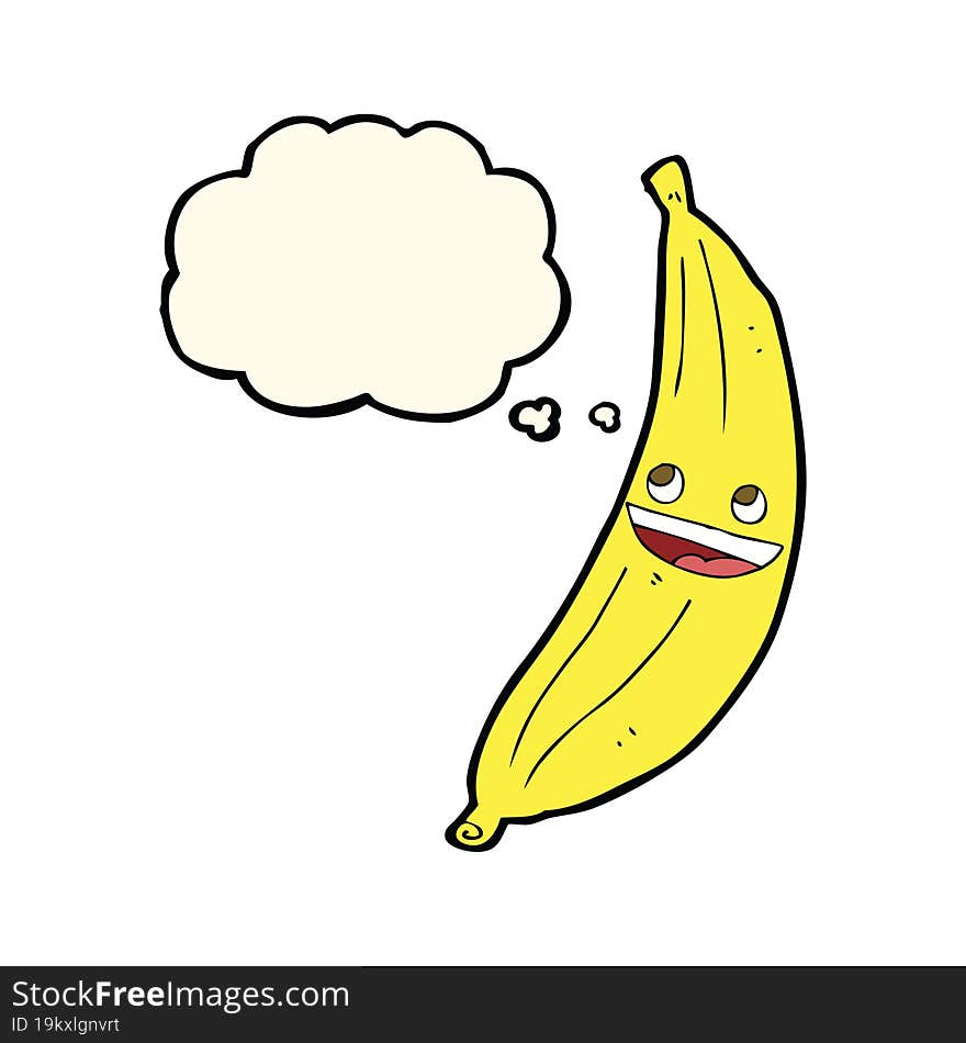 cartoon happy banana with thought bubble