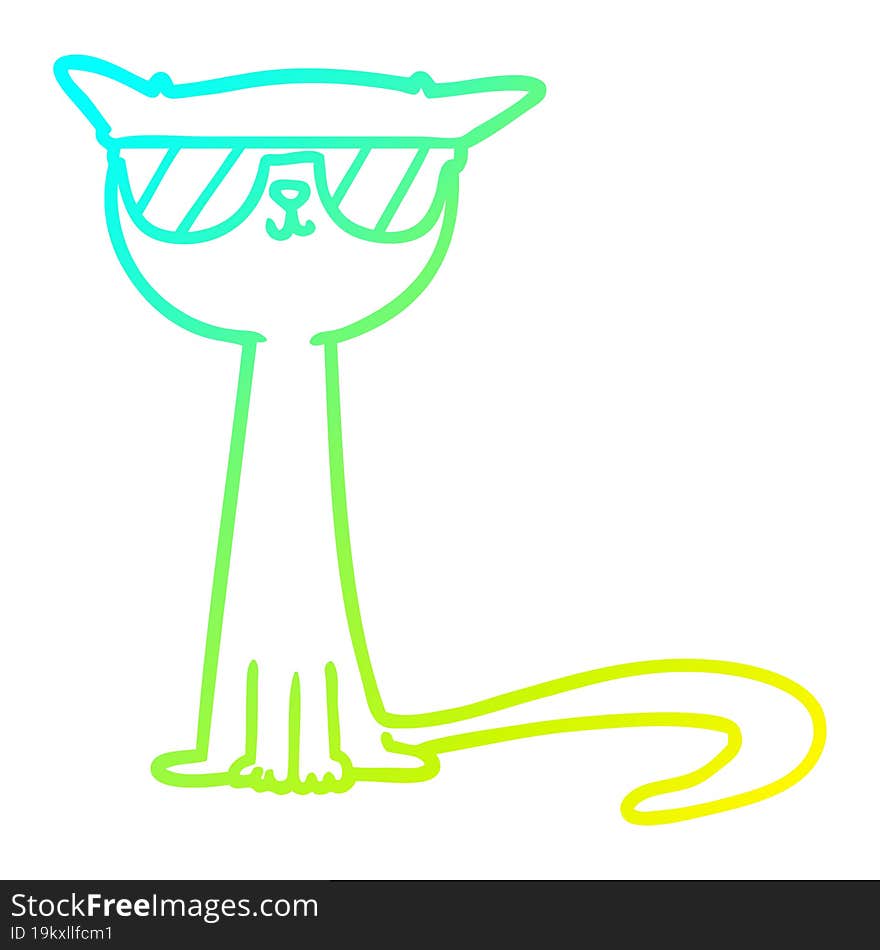 cold gradient line drawing cartoon cool cat