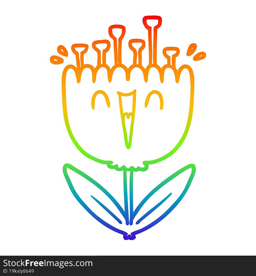 Rainbow Gradient Line Drawing Cartoon Happy Flower