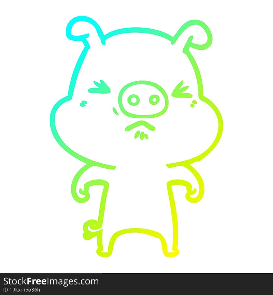 cold gradient line drawing of a cartoon angry pig