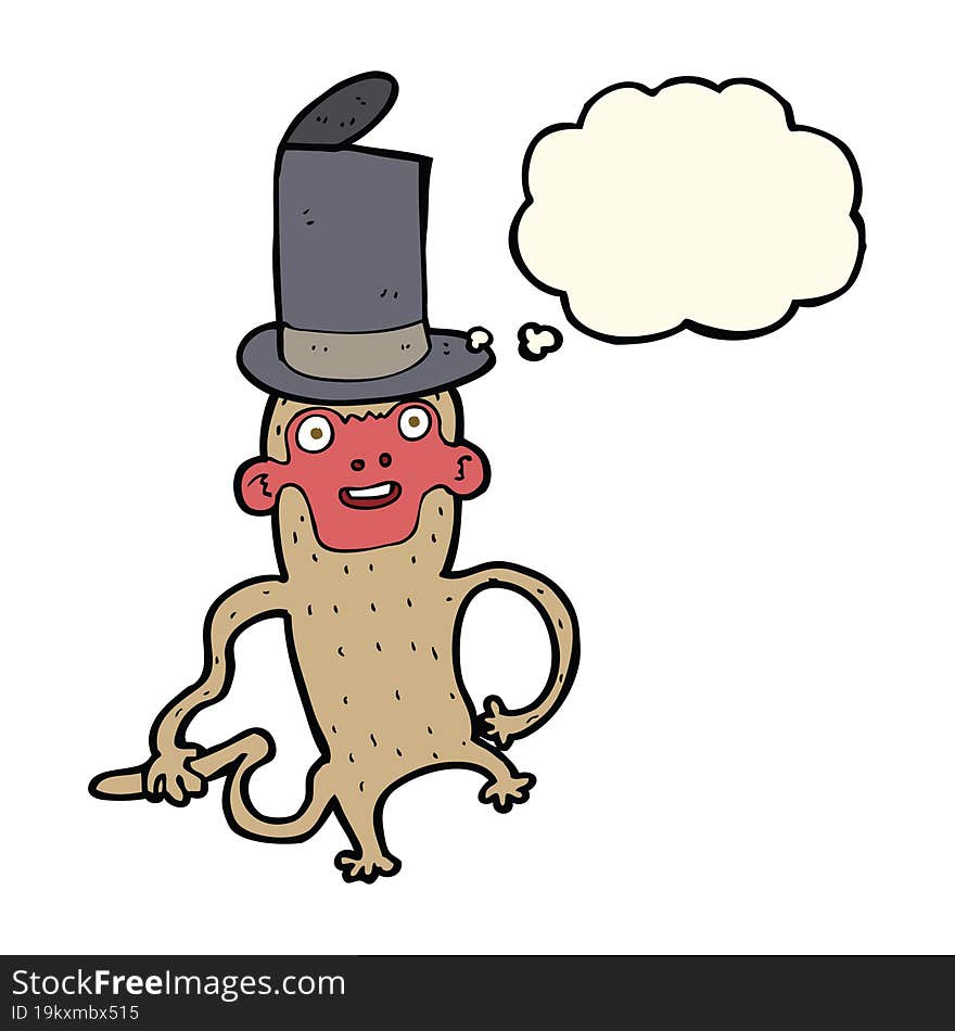 cartoon monkey wearing top hat with thought bubble