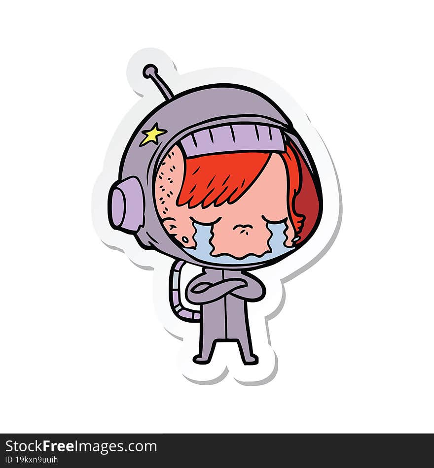 sticker of a cartoon crying astronaut girl