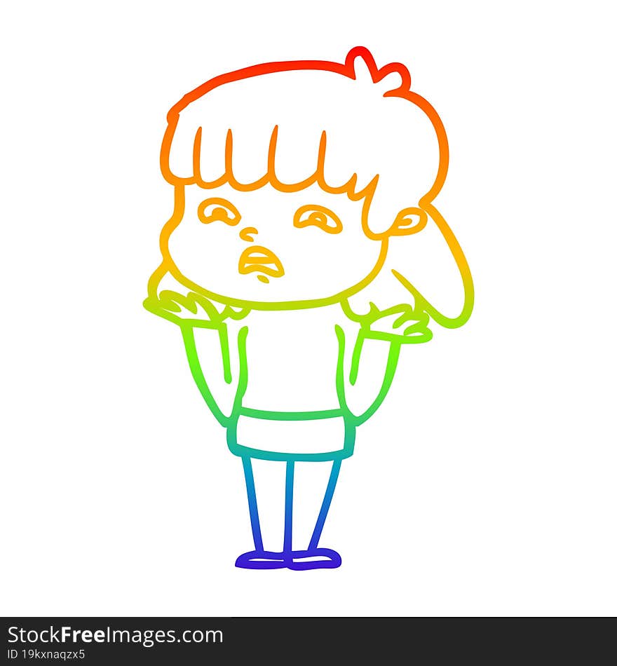 rainbow gradient line drawing cartoon worried woman