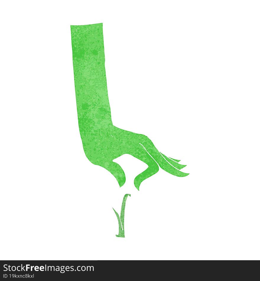 cartoon green hand picking blade of grass