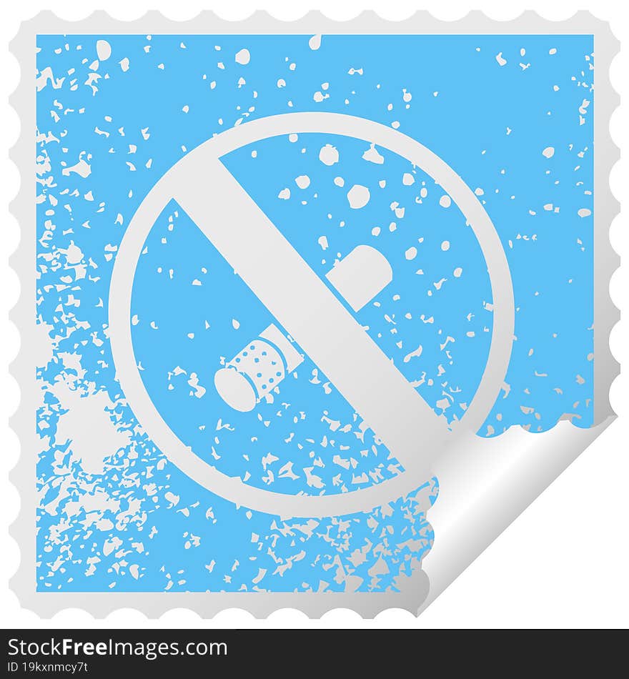 distressed square peeling sticker symbol of a no smoking allowed sign