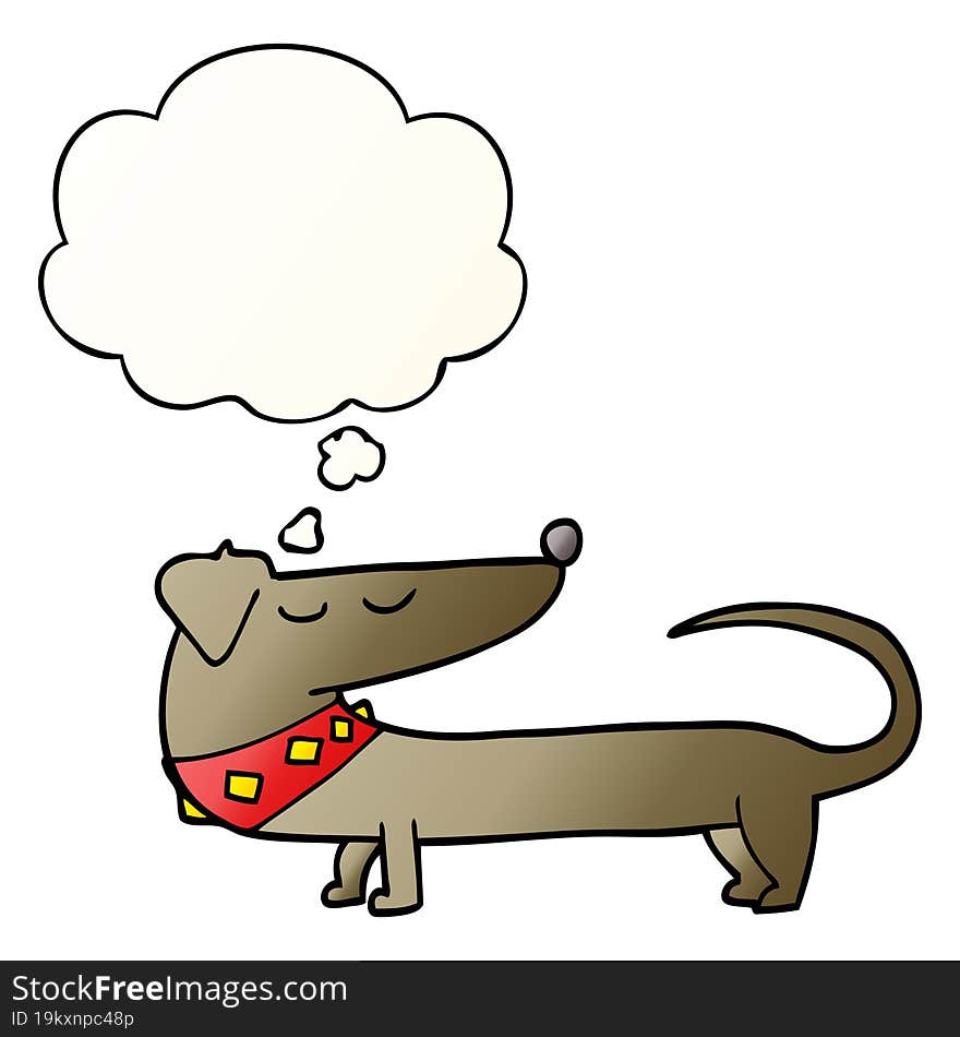 cartoon dog and thought bubble in smooth gradient style