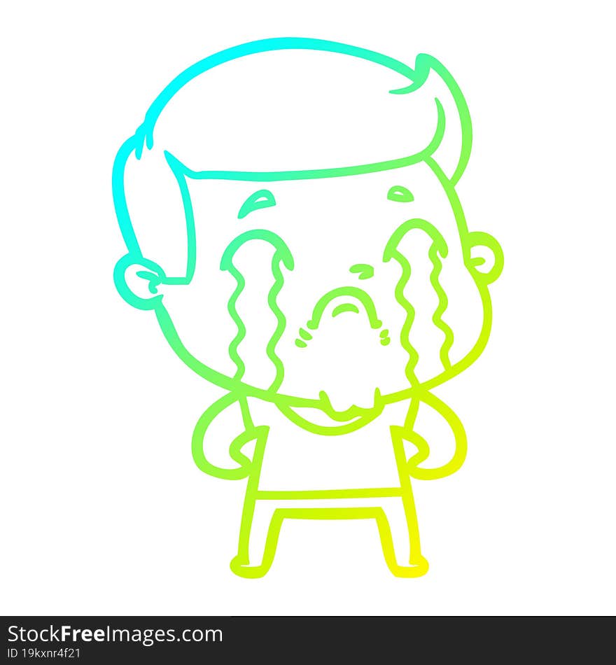 cold gradient line drawing of a cartoon man crying