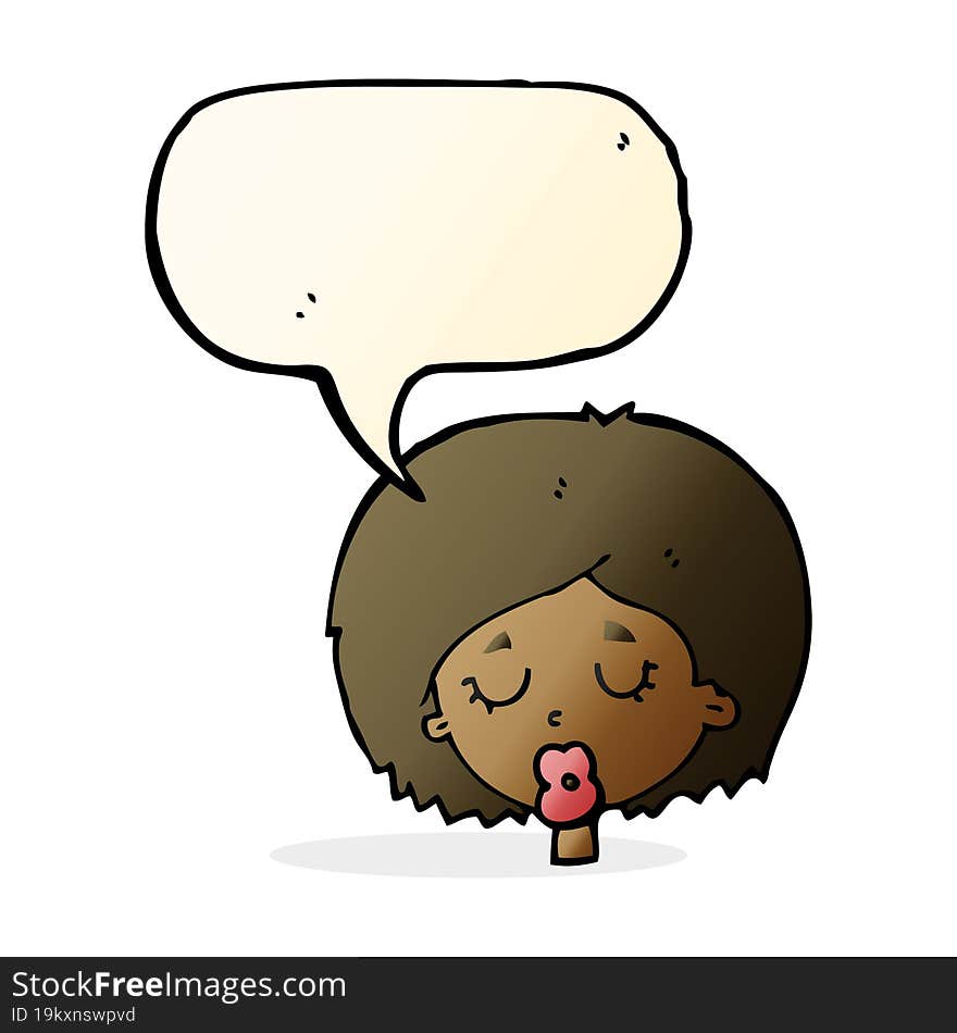 cartoon woman with eyes closed with speech bubble