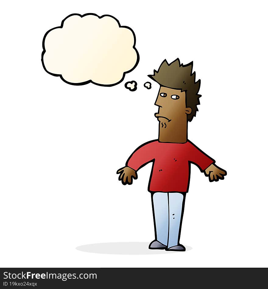 cartoon worried man with thought bubble