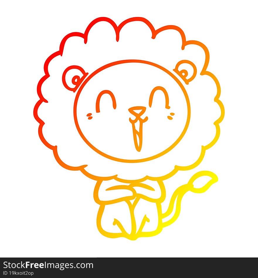 warm gradient line drawing of a laughing lion cartoon