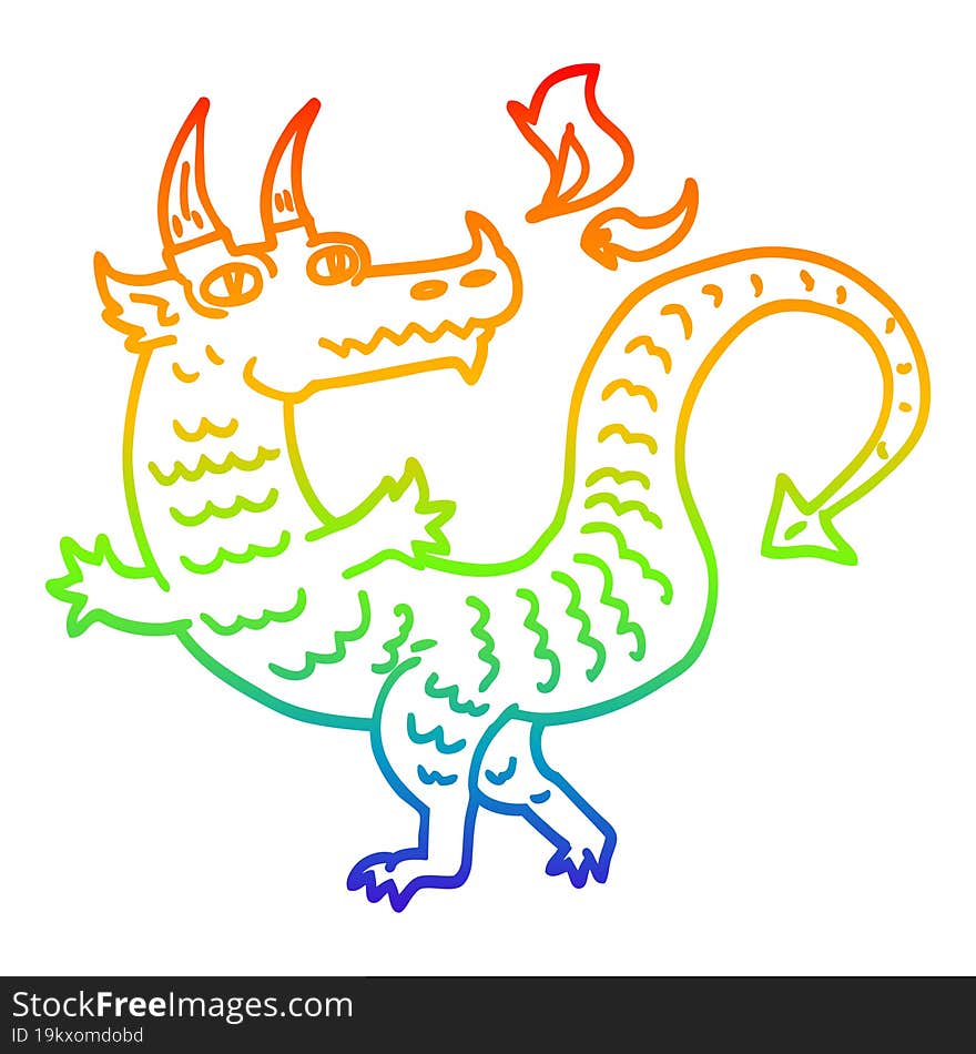 rainbow gradient line drawing cartoon dragon